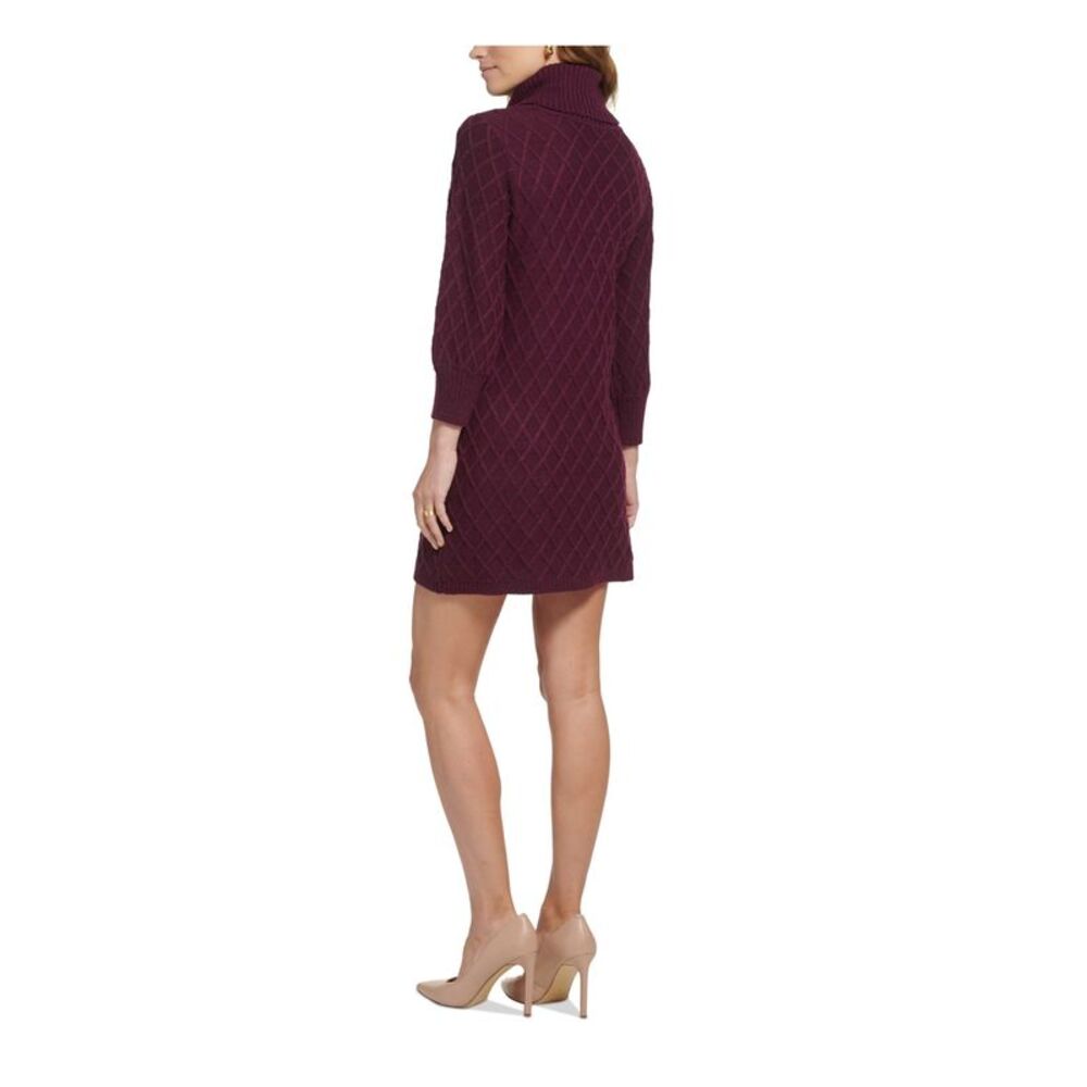 JESSICA HOWARD Womens Burgundy Trim Long Sleeve Cowl Neck Short Sweater Dress XL - Picture 2 of 4
